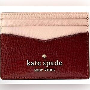 Kate Spade Staci Slim Card Holder Colorblock Maroon Plum and Pink NWOT
